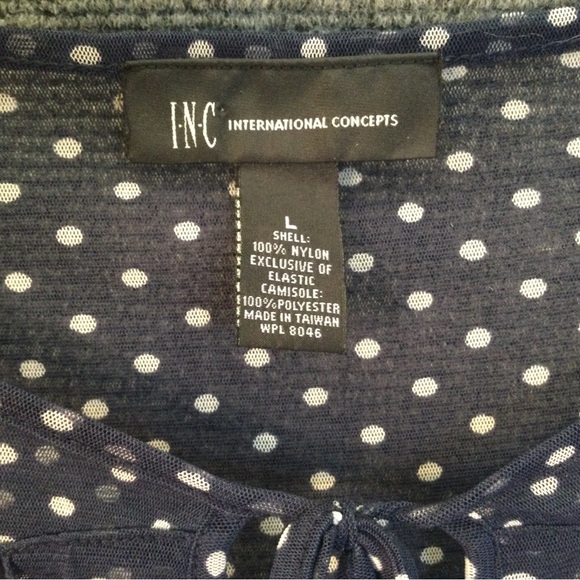 I.N.C. NAVY / WHITE sheer BLOUSE - Picture 2 of 5